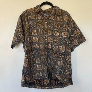 Ono & Company Black & Brown Hawaiian Floral Casual Button Down Dress Shirt